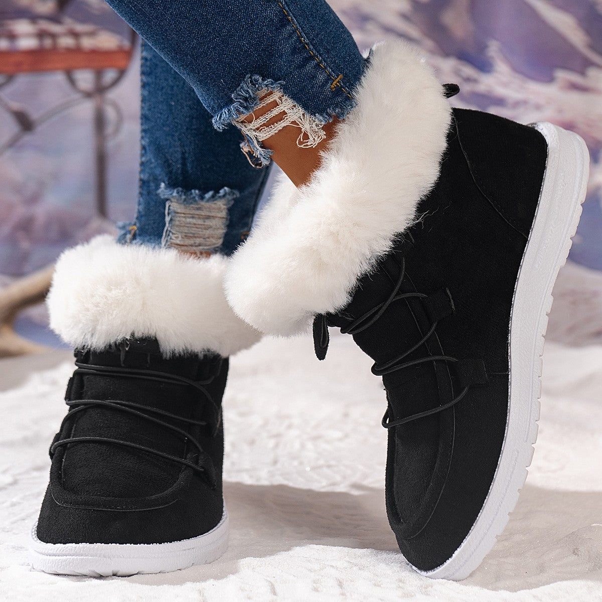 Winter Fleece Snow Boots For Women New Style Furry Casual Flat Plush Shoes Women's Warm Ankle Boots - EnigmaParis