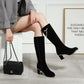 Women's Suede Boots with Metal Rhinestone Pendant - Stylish High Heel Footwear for All Sizes.