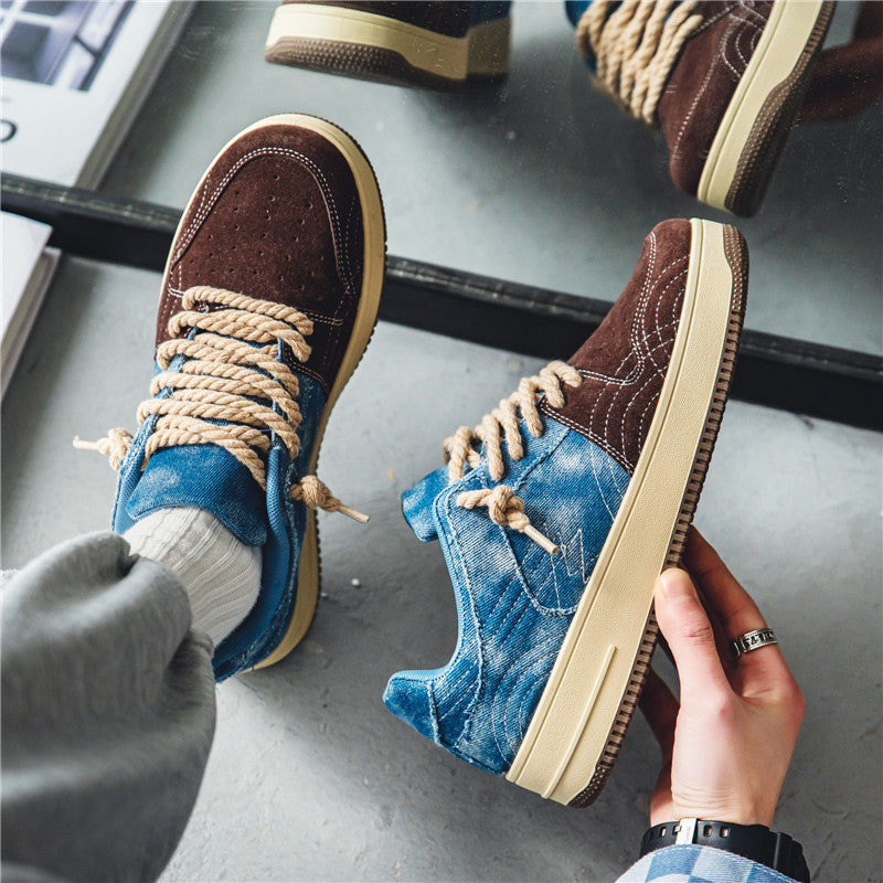 Men's Leisure Denim Board Shoes - Lace-up Flats for Skateboarding