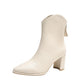 Genuine Leather Pointed Toe High Heel Boots Female White Chunky Heels - EnigmaParis