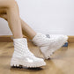 Lace-up Thick-heeled Boots Winter Casual Round Toe Platform Ankle Boots Women Fashion Quilted Pattern Minimalist Motorcycle Shoes - EnigmaParis
