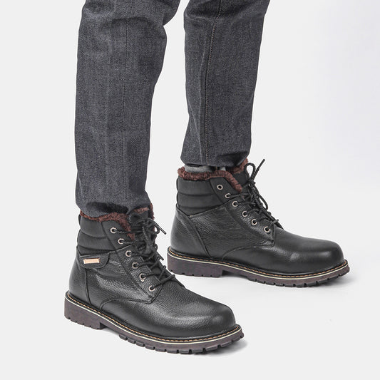 Plus Size Men's Snow Boots - Real Leather with Fleece Lining - EnigmaParis