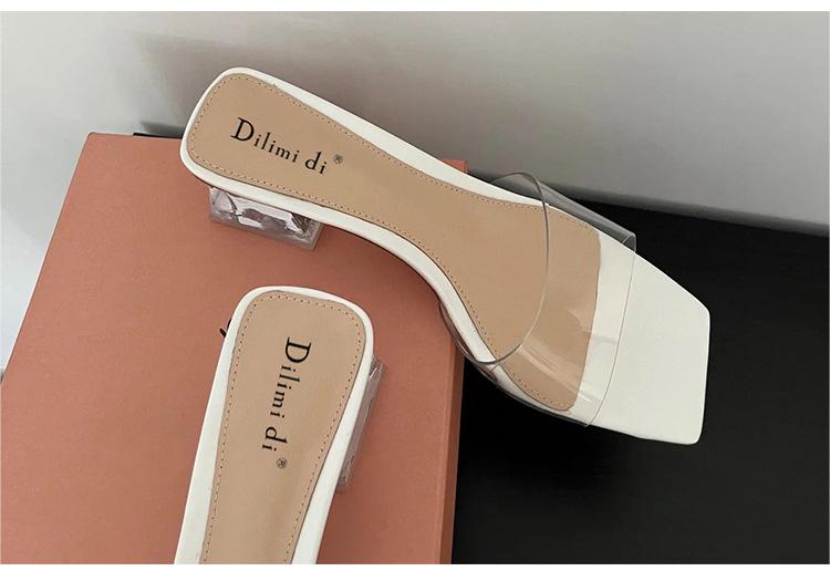 Spring and Summer Women's Fashionable Transparent Crystal High Heels - New Chunky Heel Square Toe Retro Footwear - EnigmaParis