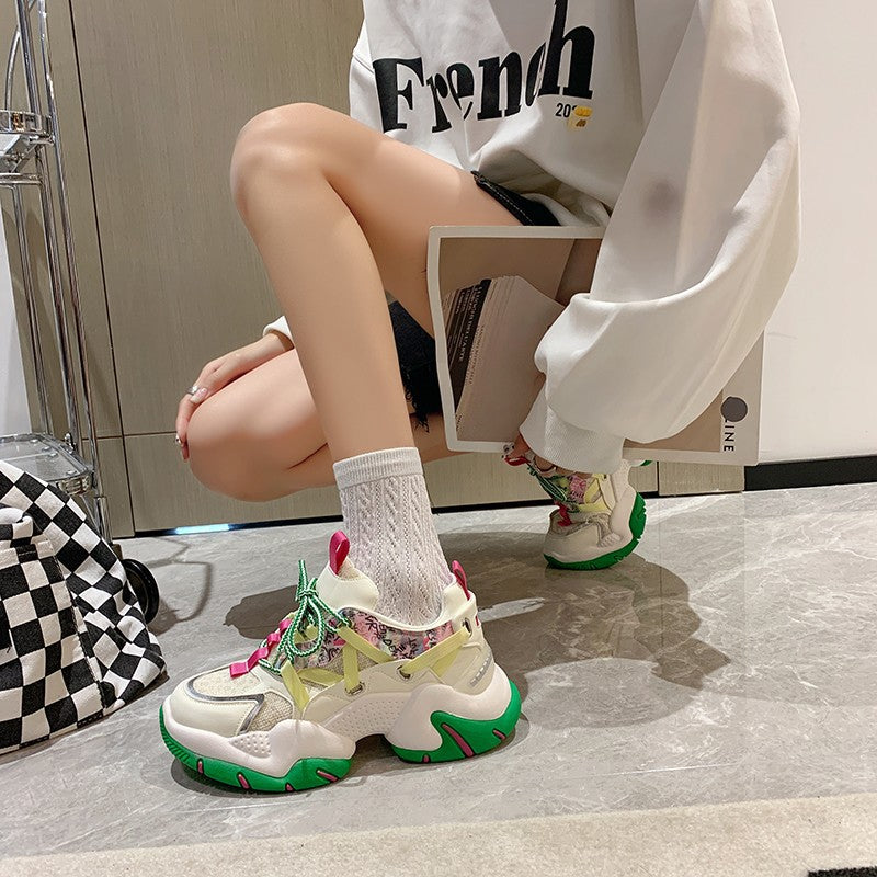 Korean Style Mesh Breathable Casual Daddy Shoes - Four Seasons Comfortable Sneakers.