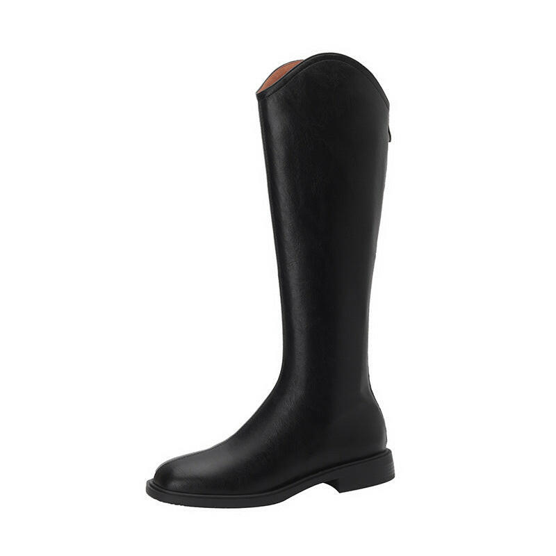 Full Cowhide Low Heel V Cut Knight Boots - Comfortable and Stylish Footwear.