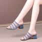 Women's Colored Diamond Breathable Mesh Mid-heel Sandals And Slippers