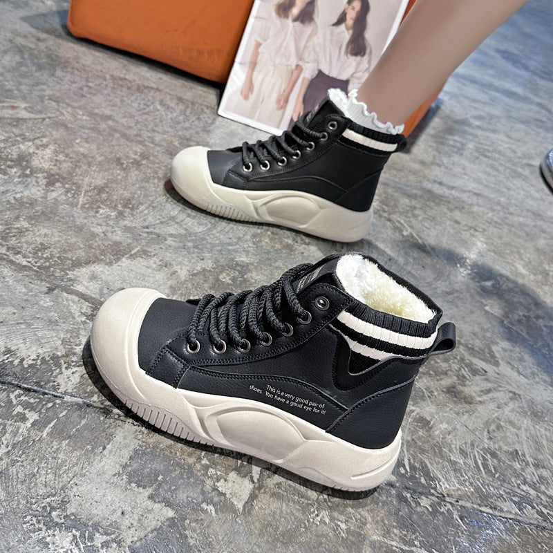 Women's Autumn And Winter Fleece-lined High-top Casual Shoes - EnigmaParis