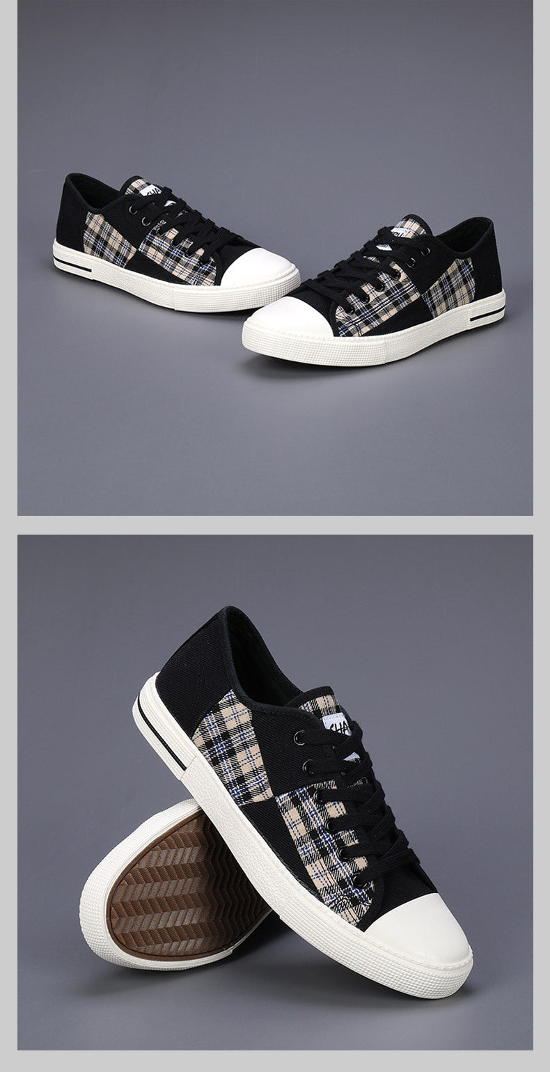 Men's Canvas Height-Increasing Sneakers - Casual Low Top Shoes, Stylish Stitching