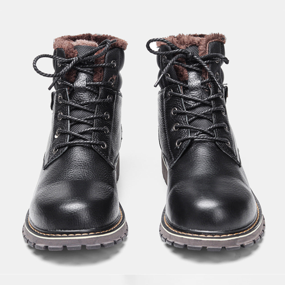 Plus Size Men's Snow Boots - Real Leather with Fleece Lining - EnigmaParis