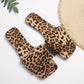 Women's Leopard Print Flat Sandals, Casual Slip On Lightweight Vacation Slides, Fashionable Beach Footwear