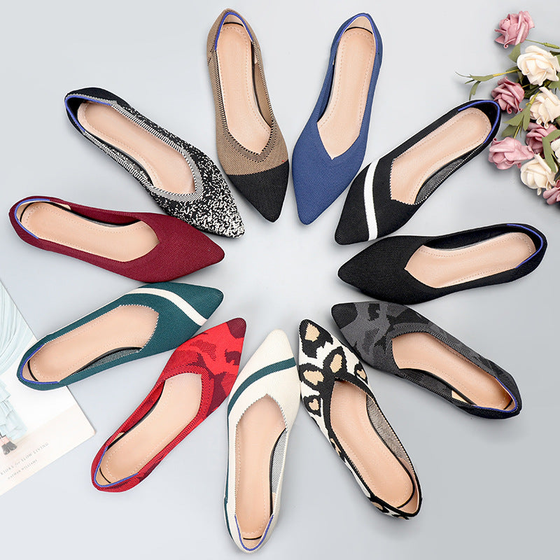 Women's Fashion Soft Bottom Flyknit Pointed Flat Shoes - EnigmaParis