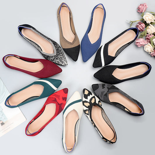 Women's Fashion Soft Bottom Flyknit Pointed Flat Shoes - EnigmaParis