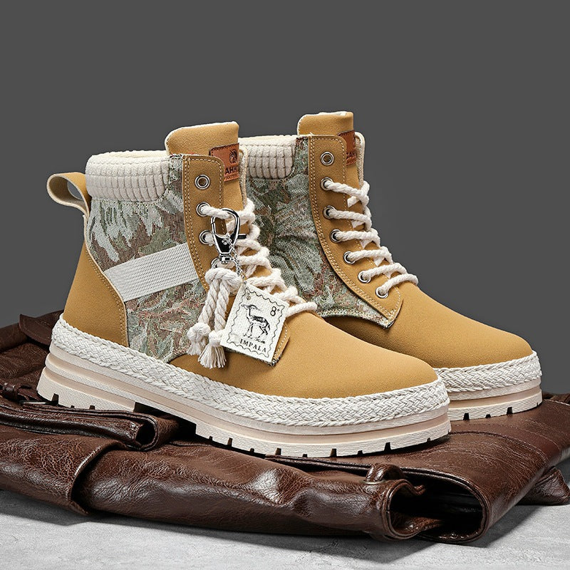 Men's Autumn and Winter Print Boots: High-Top British Style | Enigma Paris - EnigmaParis