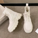 British Style Round Head Lace-up Knitted Mouth Casual Martin Boots Women - EnigmaParis