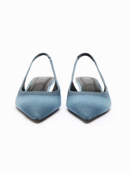 Women's Blue Denim Fabric High Heels.