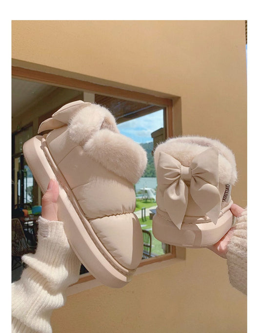 Winter Cute Bow Warm With Velvet Men And Women Creativity New Waterproof Boot.