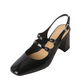 Lacquer Leather Square Toe Thick Heel Wrapped Women's Sandals