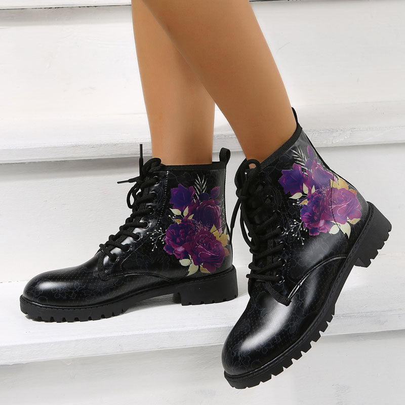 Autumn Casual Lace Up Ankle Boots Round Head Chunky Heel Boots - EnigmaParis