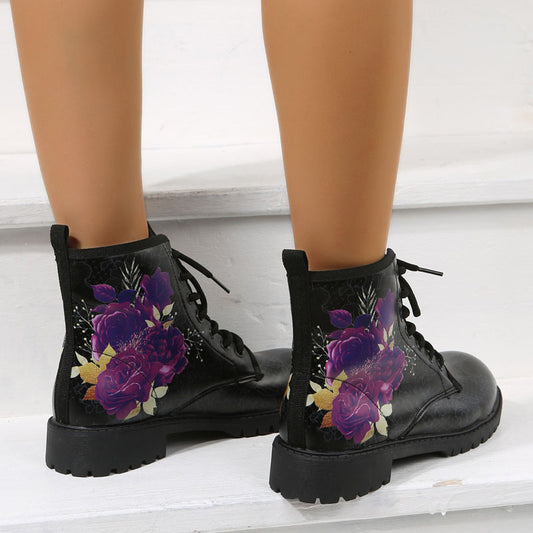 Autumn Casual Lace Up Ankle Boots Round Head Chunky Heel Boots - EnigmaParis