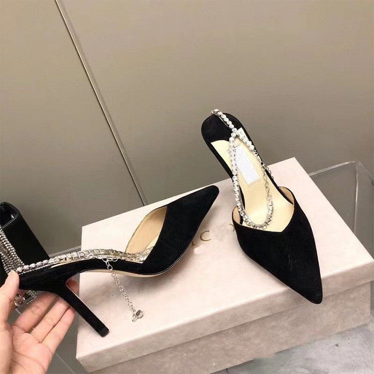Women's Black Rhinestone Sexy Sandals