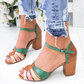 Women's Sandals With Block Heel And Color Block Buckle