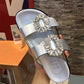 Women's Fashion Leather Rhinestone Square Buckle Flat Sandals