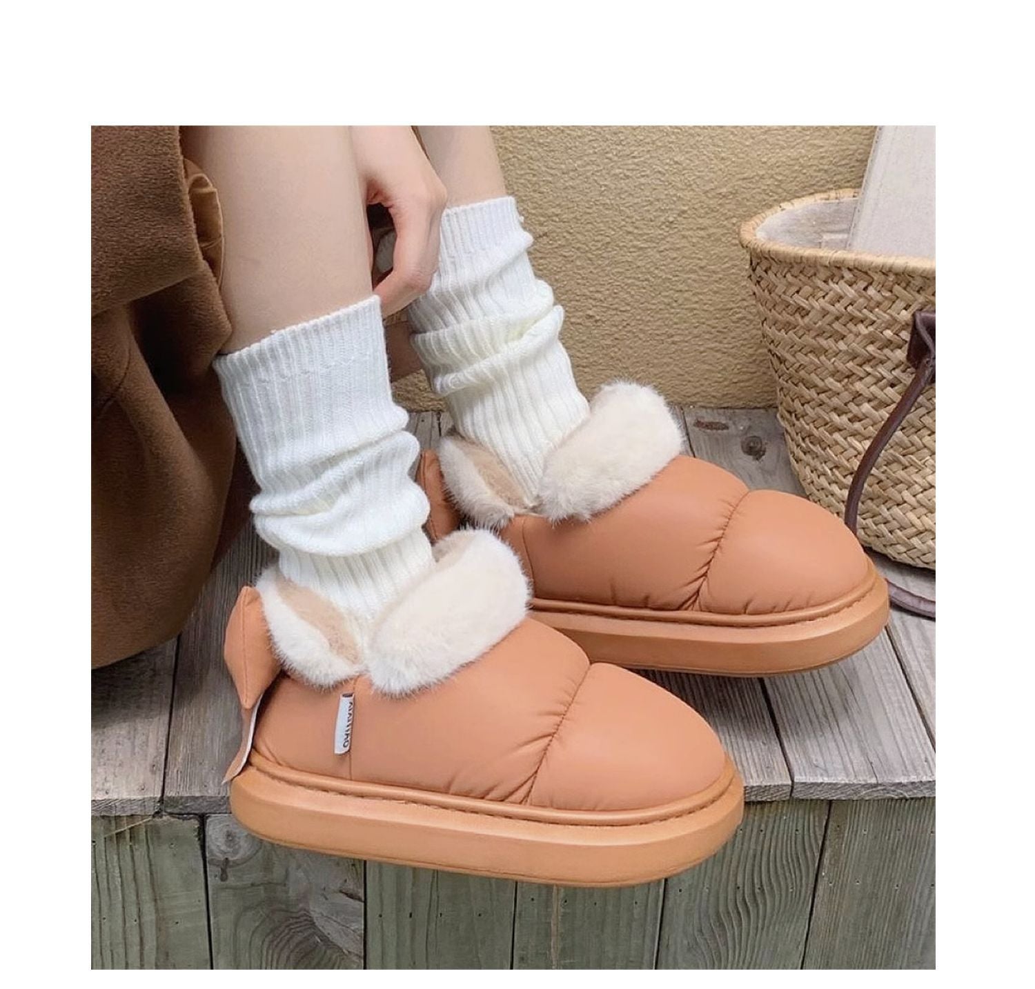 Winter Cute Bow Warm With Velvet Men And Women Creativity New Waterproof Boot.