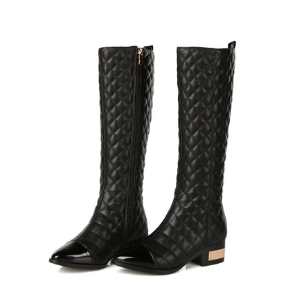 High-top Handsome Plaid Cowhide Boots Women British Style