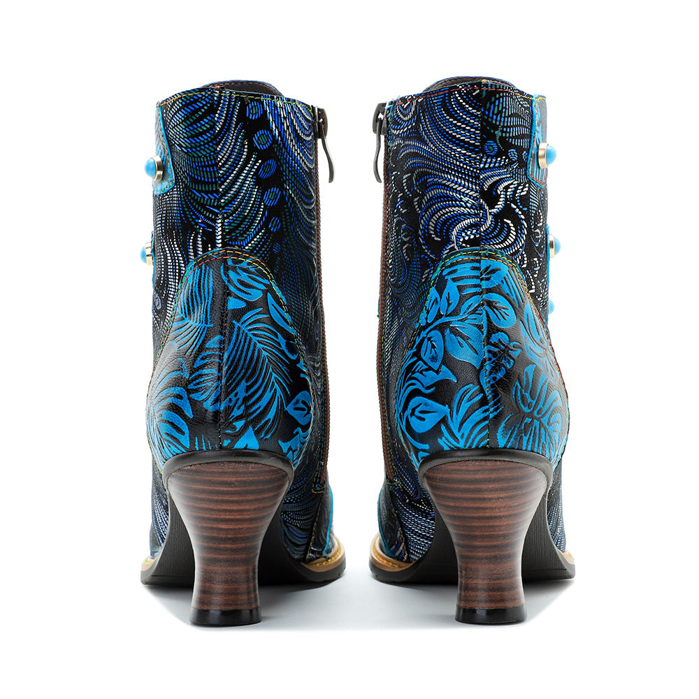 Vintage Print Fashion Lace Up Women's Boots - EnigmaParis
