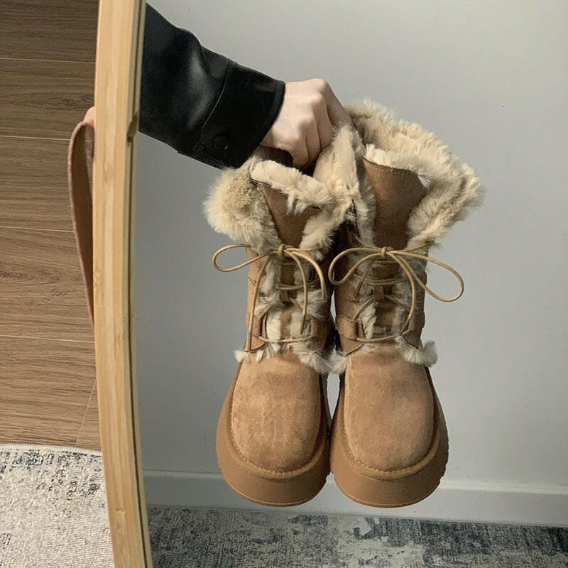 Women's Fashion Brown Warm Slugged Bottom Snow Boots.