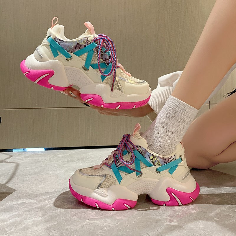 Korean Style Mesh Breathable Casual Daddy Shoes - Four Seasons Comfortable Sneakers.