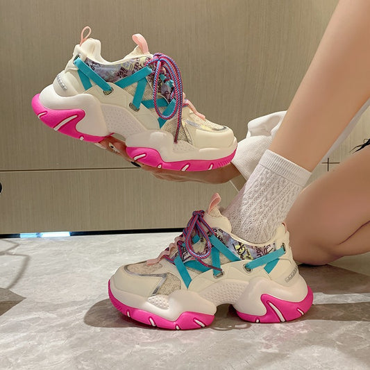 Korean Style Mesh Breathable Casual Daddy Shoes - Four Seasons Comfortable Sneakers.