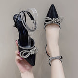 Women's Fashion Rhinestone Bow Pointed High Heels - EnigmaParis