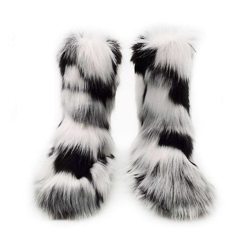 Women's Plush Snow Boots Plus Size Color Flat Women's Mid Boots - EnigmaParis
