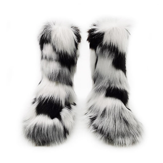 Women's Plush Snow Boots Plus Size Color Flat Women's Mid Boots - EnigmaParis