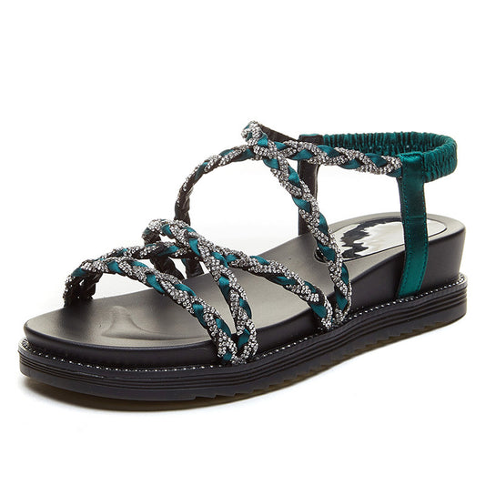 Rhinestone Strap Toe Sandals Women Summer New Style Korean Version