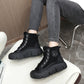 Lace-up High-top Flat Shoes For Women Winter Warm Cashmere Snow Boots Fashion Street Campus Students Height Increasing Shoes - EnigmaParis