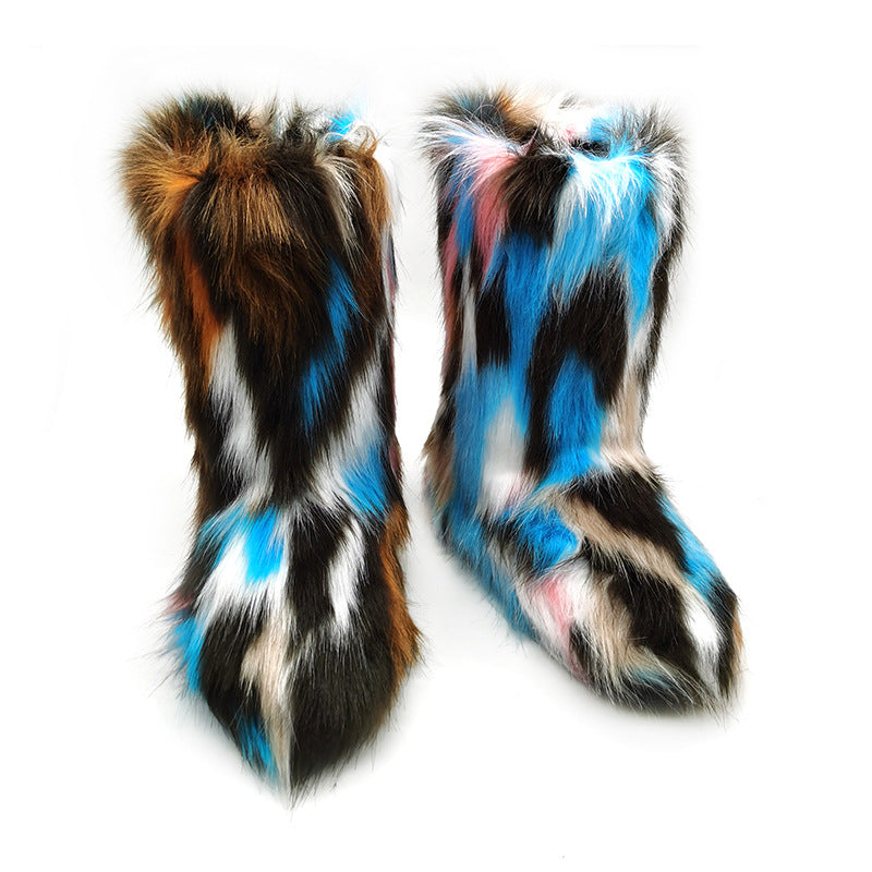 Women's Plush Snow Boots Plus Size Color Flat Women's Mid Boots - EnigmaParis