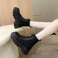 British Style Round Head Lace-up Knitted Mouth Casual Martin Boots Women - EnigmaParis