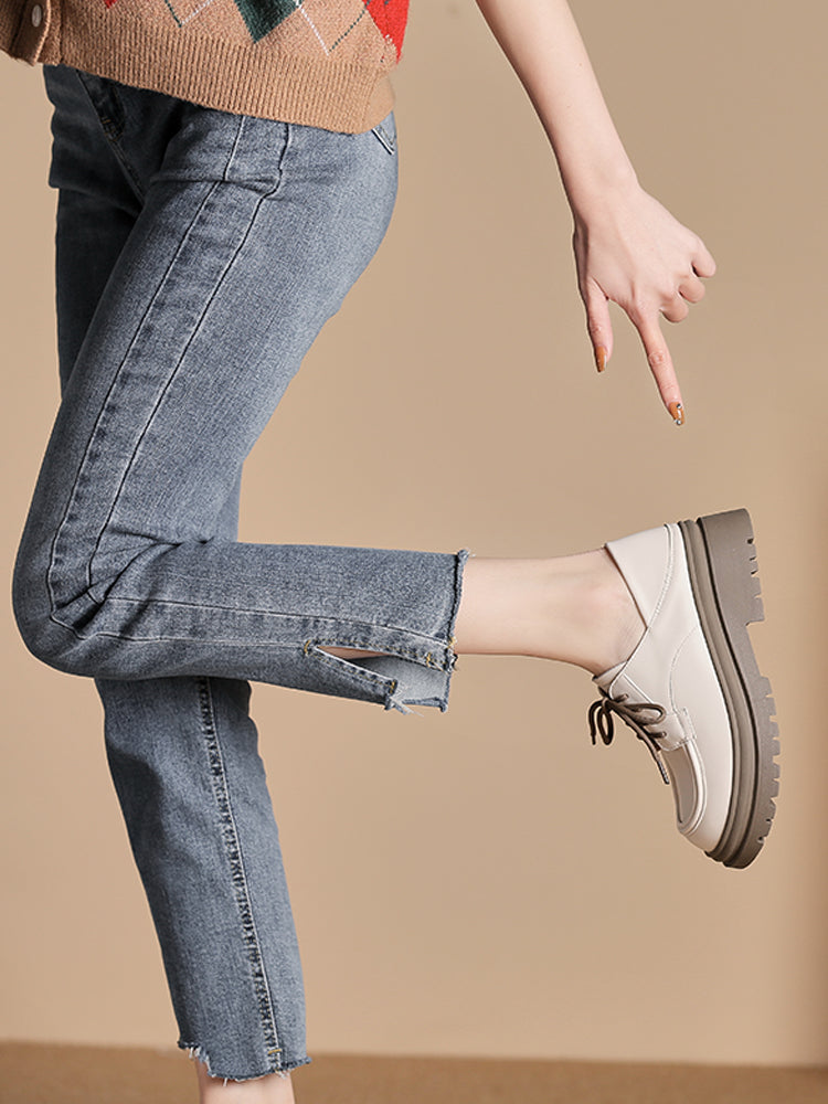 Women's Deep Cut Thick Heel Shoes - Fashionable and Comfortable Footwear - EnigmaParis