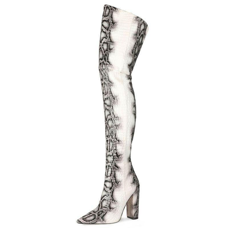 Women's Plus Size Pointed Snakeskin High Over-The-Knee Boots.