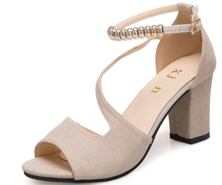 One Word Buckle Fish Mouth Thick Heel Mid-heel Fashion Women's Sandals