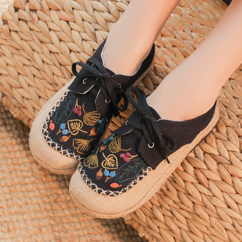 Ethnic Embroidered Lace-up Cotton Linen Shoes