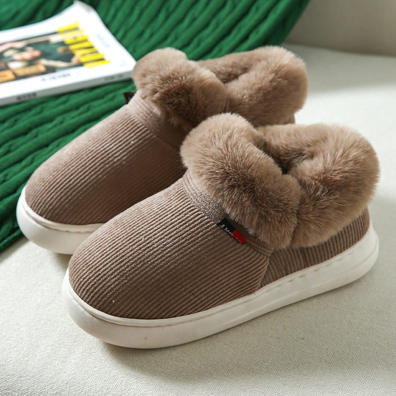 Winter Plush Cotton Shoes For Men And Women Cozy Fluffy Corduroy House Slippers Warm Slip On Fleece House Shoes - EnigmaParis
