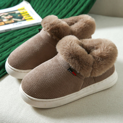 Winter Plush Cotton Shoes For Men And Women Cozy Fluffy Corduroy House Slippers Warm Slip On Fleece House Shoes - EnigmaParis