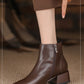 Simple All-match Soft Cowhide Boots Autumn And Winter New Thick Mid Heel Round Toe Brown Ankle Boots For Women