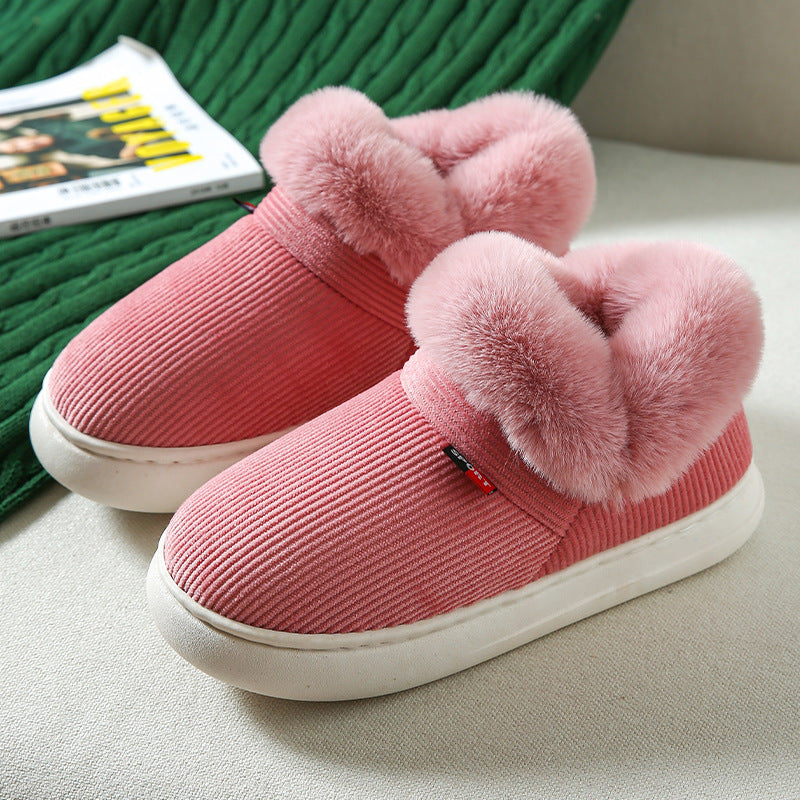 Winter Plush Cotton Shoes For Men And Women Cozy Fluffy Corduroy House Slippers Warm Slip On Fleece House Shoes - EnigmaParis