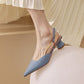 French Satin Temperament Low Heel Toe Sandals