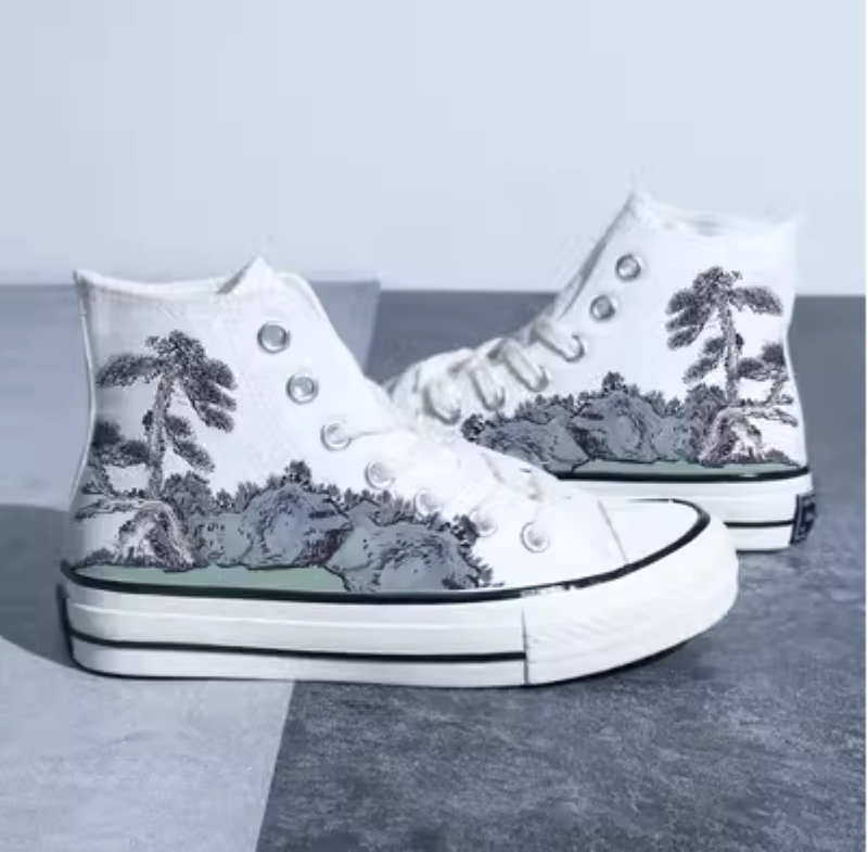 Canvas im chinesischen Stil: High-Top-Boardschuhe mit Retro-Landschaft