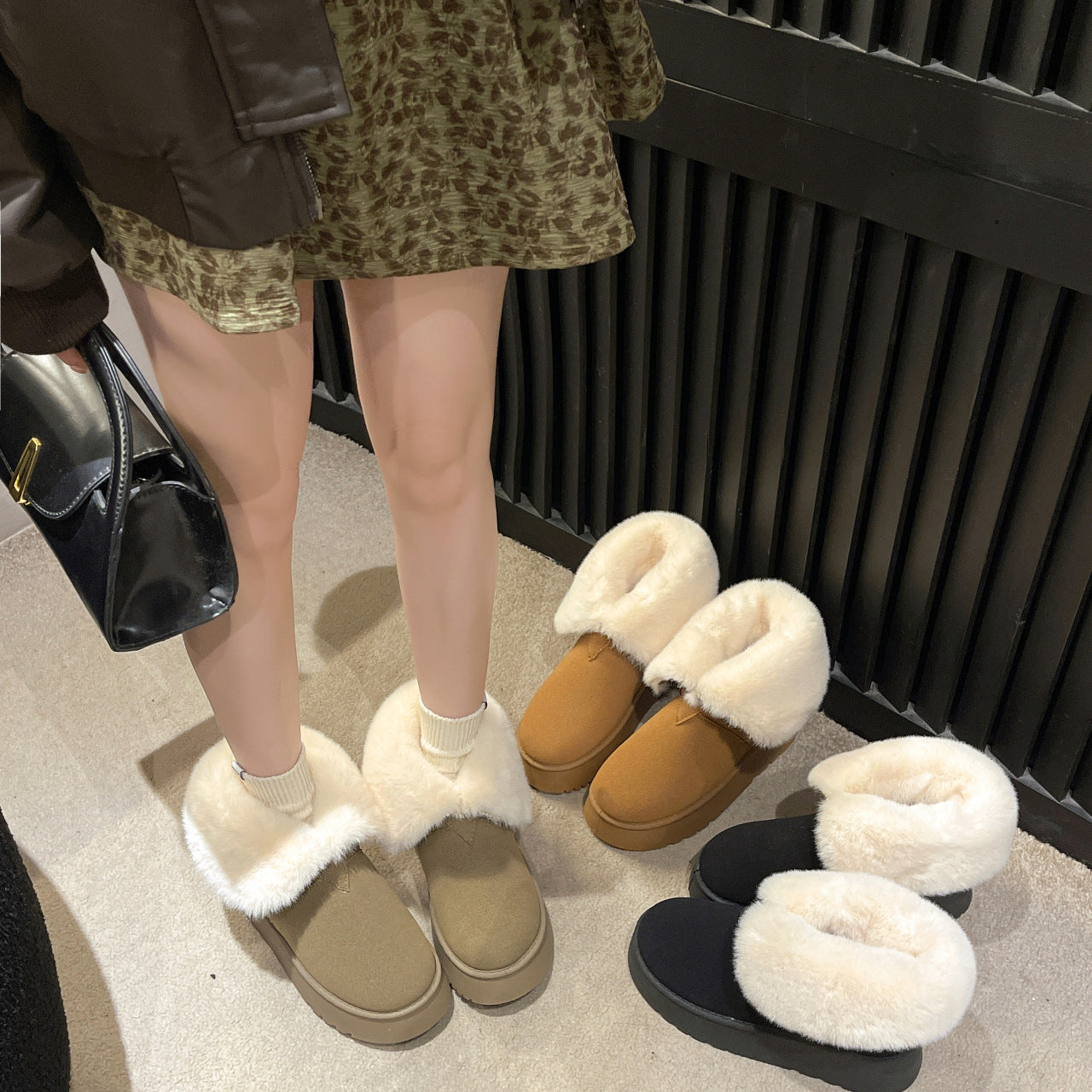 Winter Warm Snow Boots New Fashion Foldable Fleece Cotton Shoes For Women Plus Velvet And Thickened Plush Ankle Boots - EnigmaParis